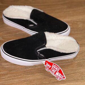 NWT Vans Sherpa Slides in Black Suede